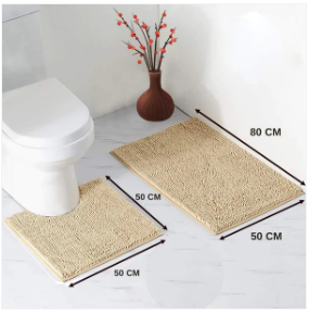 x2 Bath Mat Sets 2 Pcs Non Slip Loop Pedestal Mat Toilet Bathroom Rugs High Quality