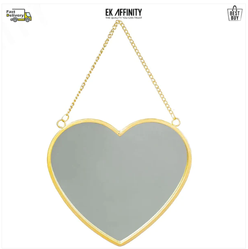 Beautifull Gold Heart Mirror Metal Frame hanging chain Best Gift 26x2x25 CM