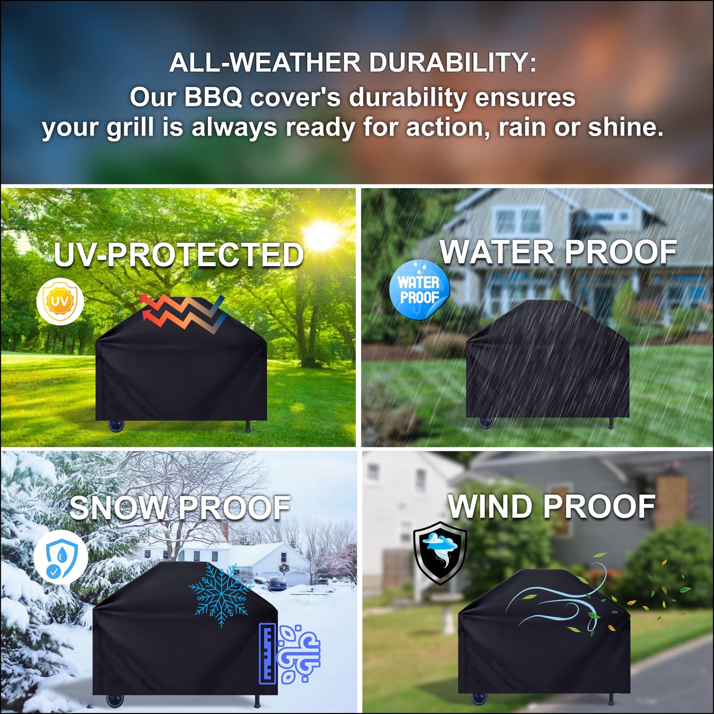 EKODE™ BBQ Cover, Barbecue Cover Waterproof 210D Heavy Duty, BBQ Outdoor Gas Grill Cover Waterproof, Rip-Proof, Dust-proof&Anti-UV for Weber, Outback, Char Broil, H 114 x W x 61 L x 147