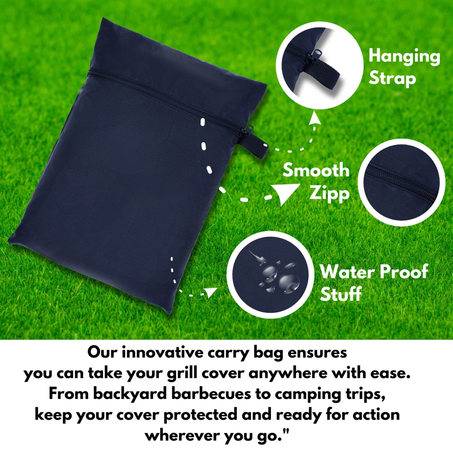 EKODE™ BBQ Cover, Barbecue Cover Waterproof 210D Heavy Duty, BBQ Outdoor Gas Grill Cover Waterproof, Rip-Proof, Dust-proof&Anti-UV for Weber, Outback, Char Broil, H 114 x W x 61 L x 147