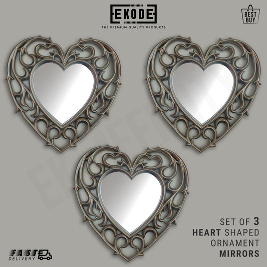 EKODE™ Set of 3 Heart Champagne Gold Bronze Antique Style Ornate Wall Mirror