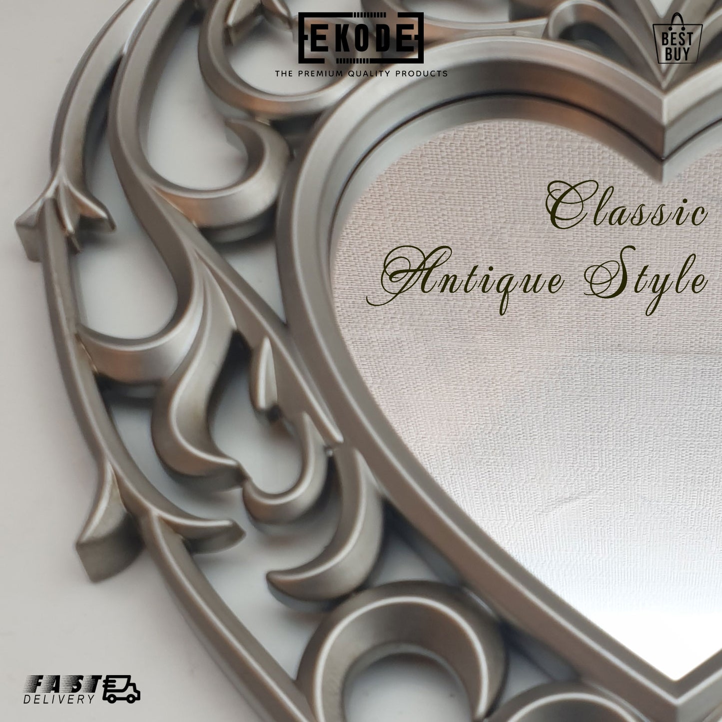 EKODE™ Set of 3 Heart Champagne Gold Bronze Antique Style Ornate Wall Mirror