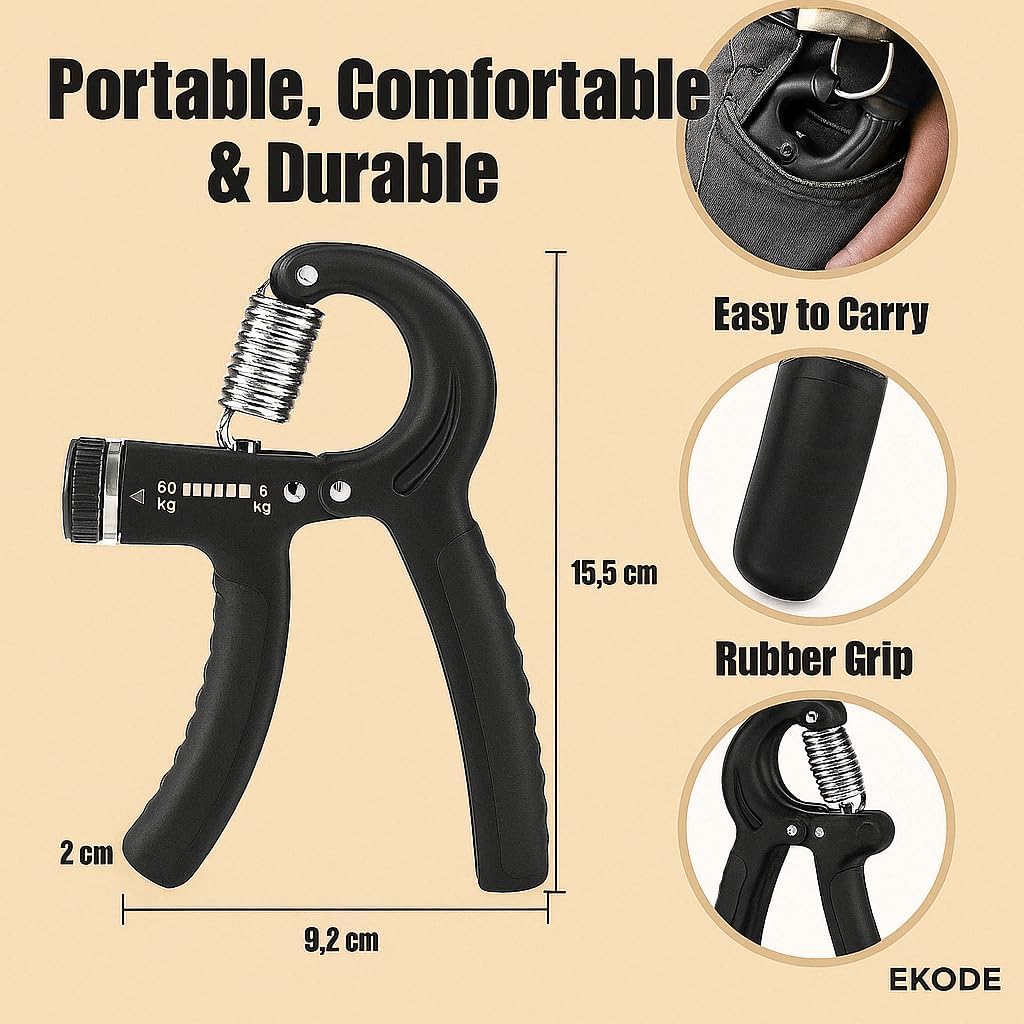 EKODE set of 2 Fitness Adjustable Grip Strengthener (5–60 kg) – Hand Exerciser with Stainless Steel Spring for Building Strong Wrists, Fingers, Forearms & Hands