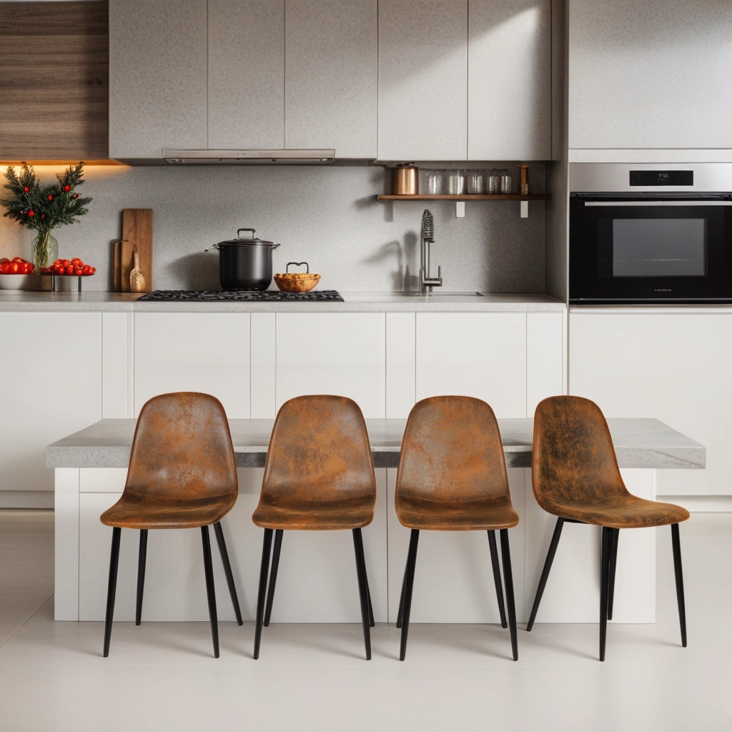 EKODE™ Set of 4 Scandinavian vintage dining room chairs Suede Brown