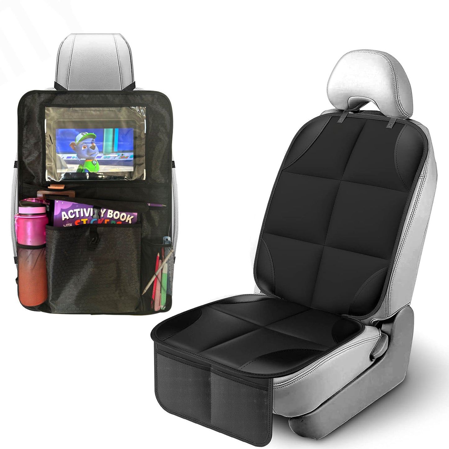 Car Seat Organiser & Protector - Baby Travel Kick Mats & Fronlt/Back Seat Cover