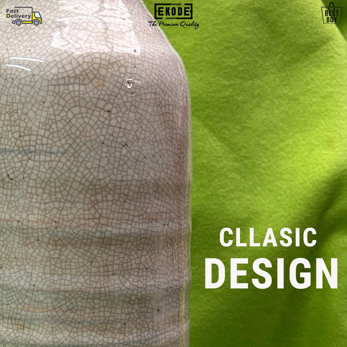 EKODE™ Ceramic Vase Tall White Varnished Crackled Floor Standing Ornament