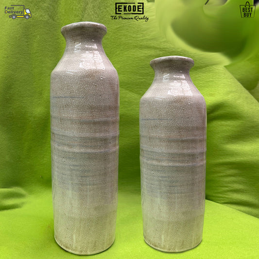 EKODE™ Ceramic Vase Tall White Varnished Crackled Floor Standing Ornament