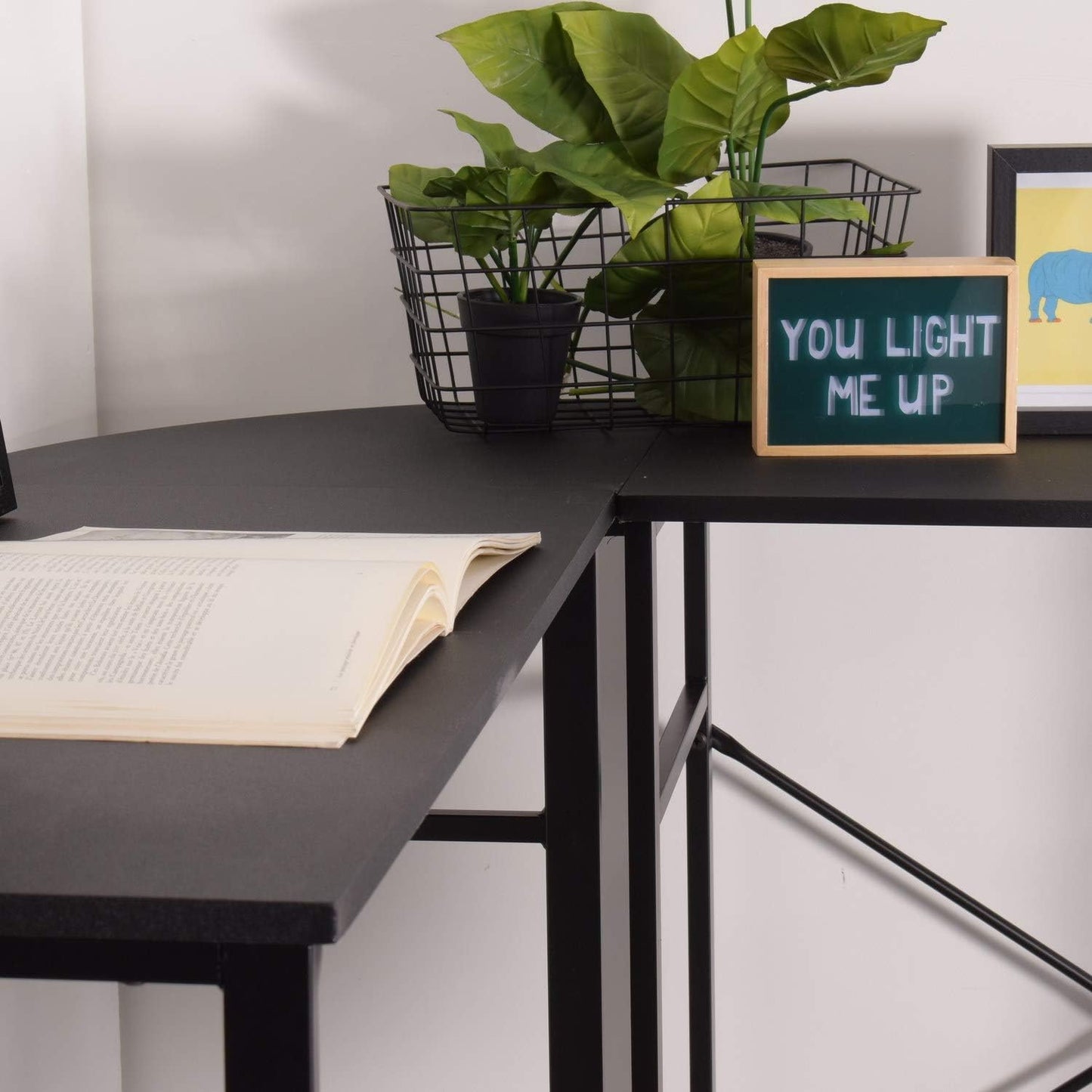 EKODE™ L Shaped Corner Industrial Computer Table Large Storage Surface with Metal Legs Workstation Study Gaming Desk for Home Office,Black, Engineered Wood, 123x103x72.5cm