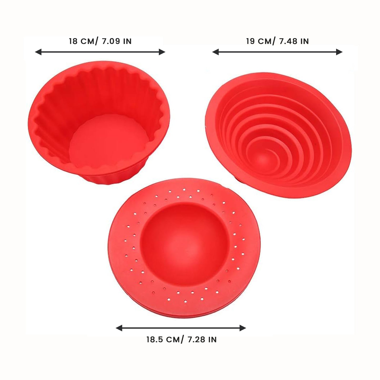 3Pcs Giant Cupcake Molds,Dishwasher Safe Big Top Silicone Cupcake Mould, Jumbo Caupcake Bake Sets Non-Stick Silicone Cake Molds for DIY Bake Tools Cake Decorating Red