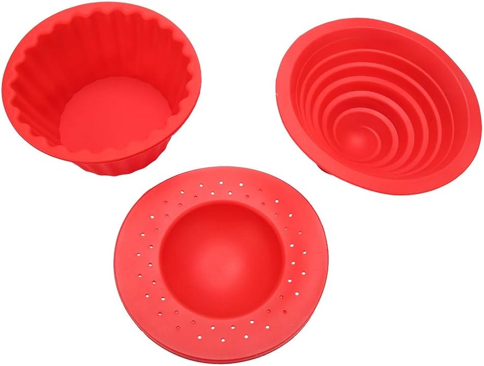 3Pcs Giant Cupcake Molds,Dishwasher Safe Big Top Silicone Cupcake Mould, Jumbo Caupcake Bake Sets Non-Stick Silicone Cake Molds for DIY Bake Tools Cake Decorating Red