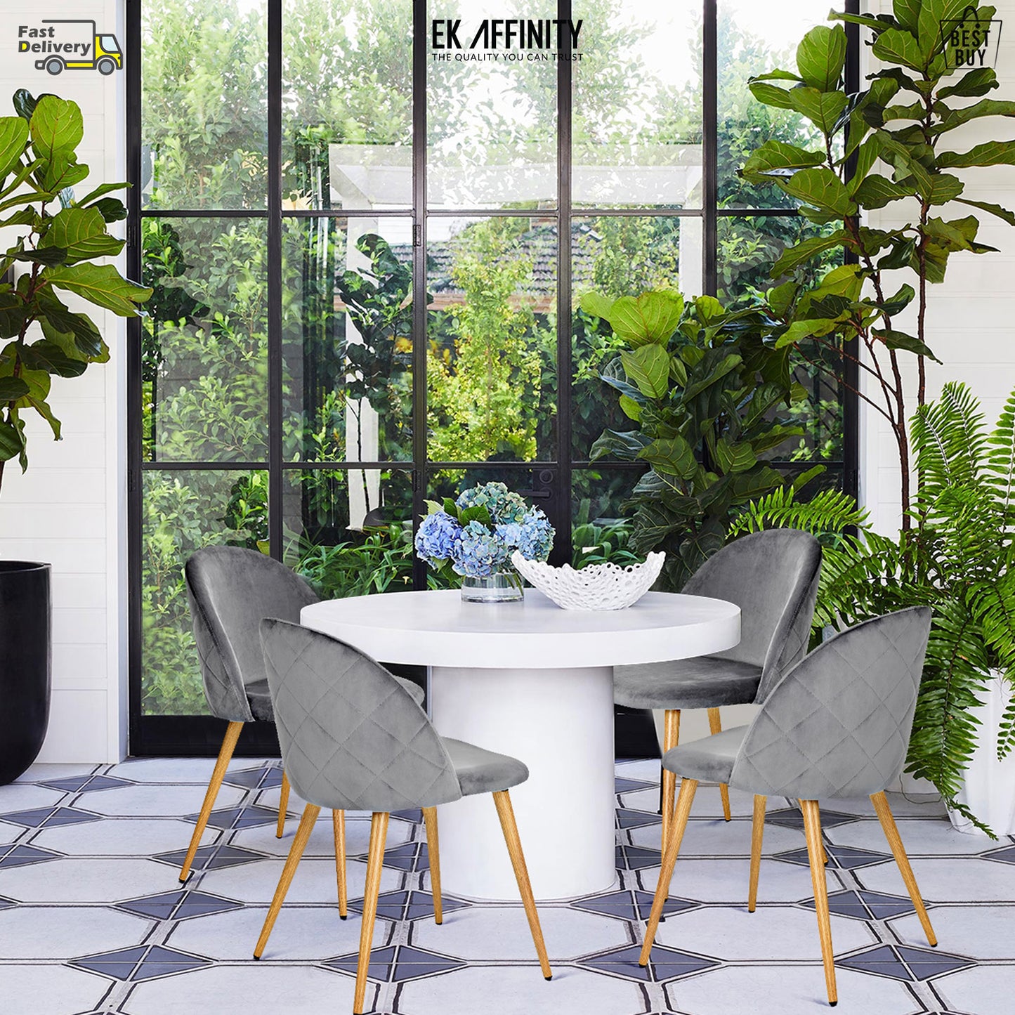 EKODE™ 2 x Grey Velvet Dining Chair with Padded Seat Upholstered Living Room Chair