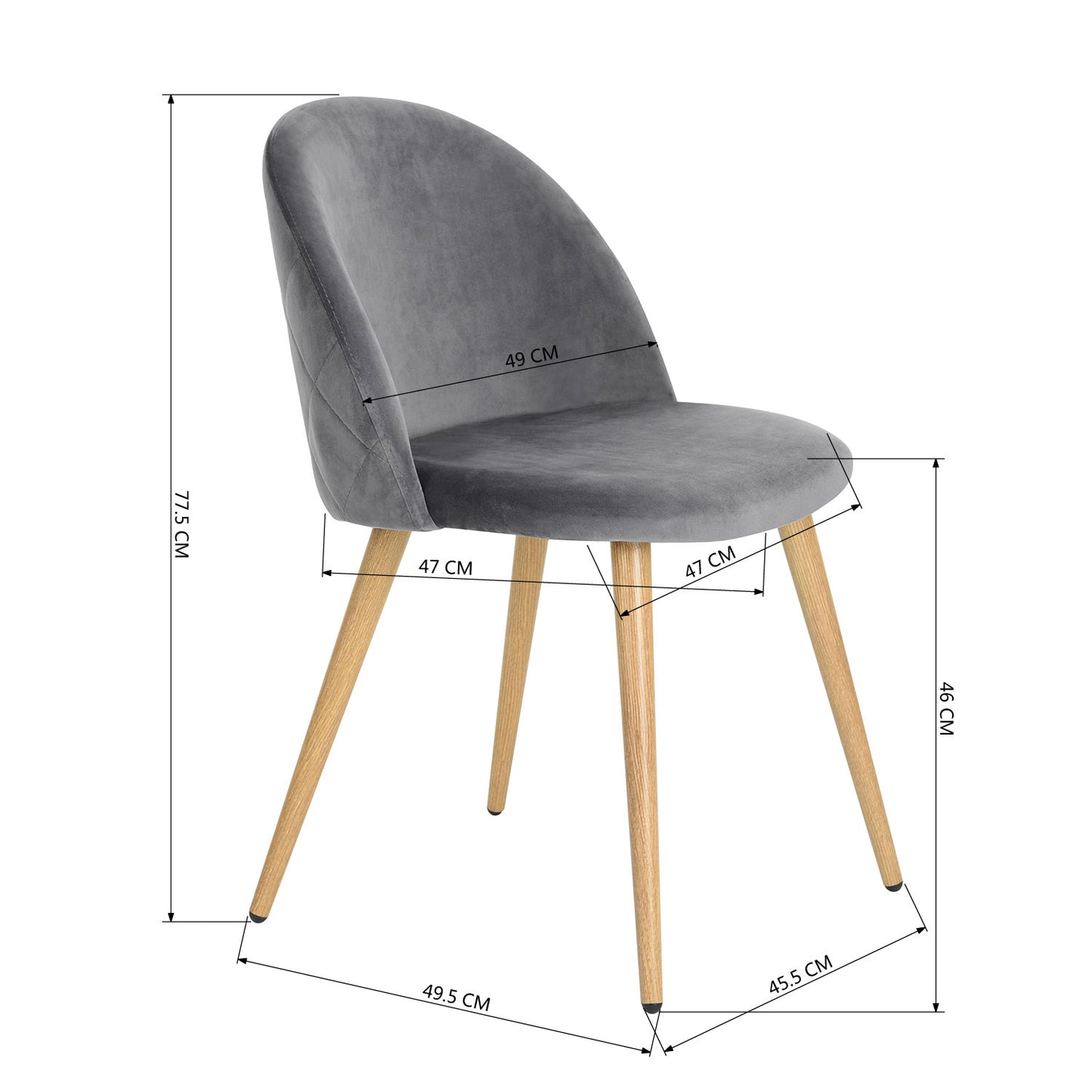 EKODE™ 2 x Grey Velvet Dining Chair with Padded Seat Upholstered Living Room Chair