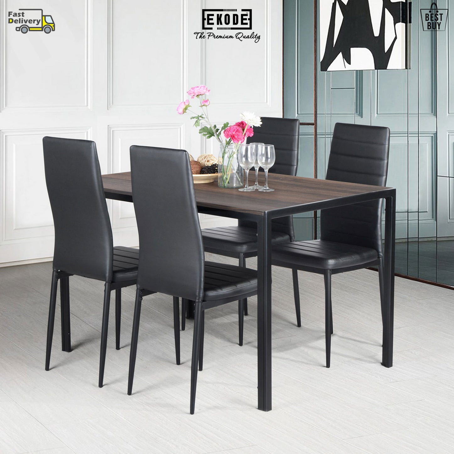 EKODE™ Rectangle Dining Table Office Computer Desk Study Wood Table Metal Frame