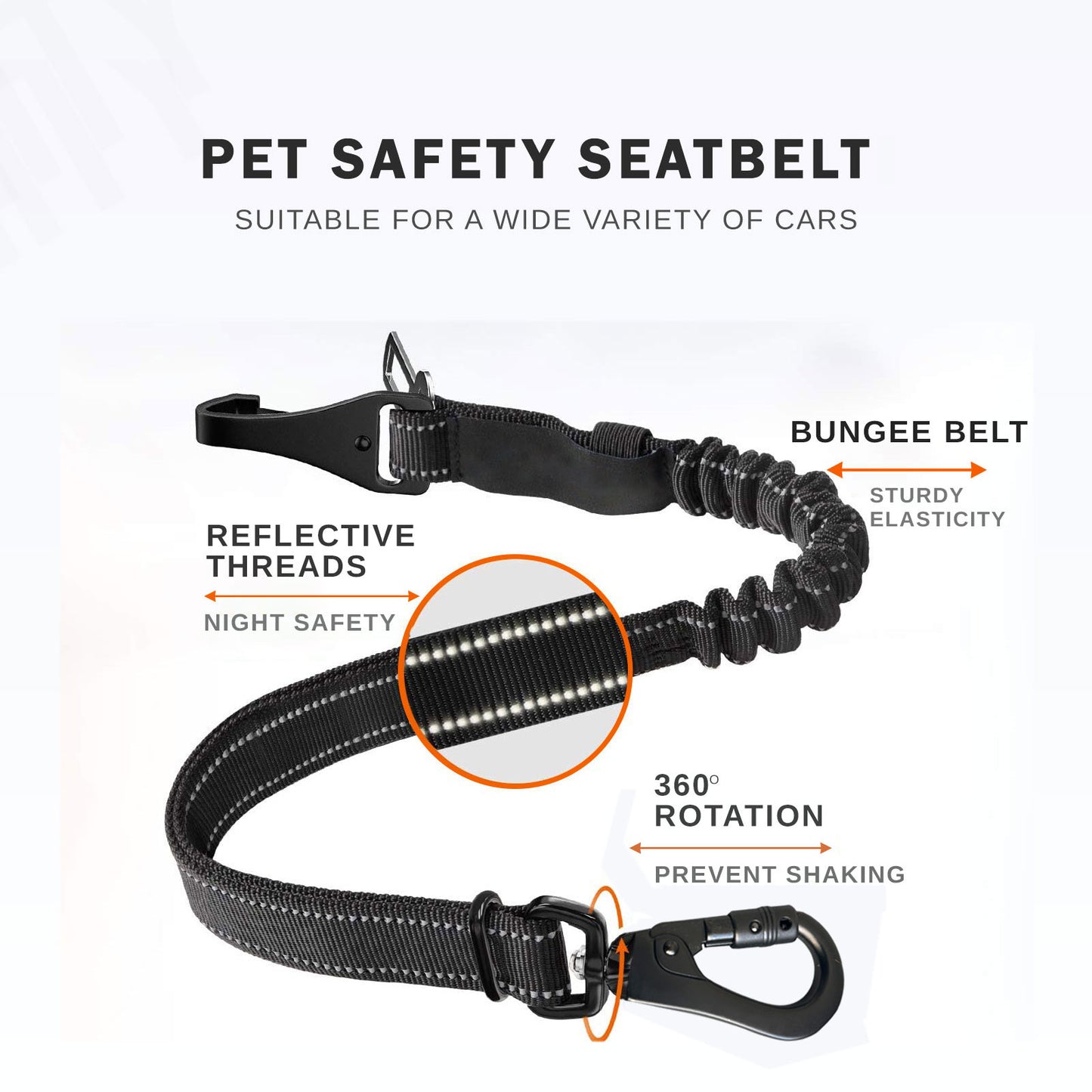 Dog Seatbelts for Cars, Adjustable with Anti Shock Bungee Buffer, Heavy Duty Carabiner Clip, Dog Seatbelt Isofix