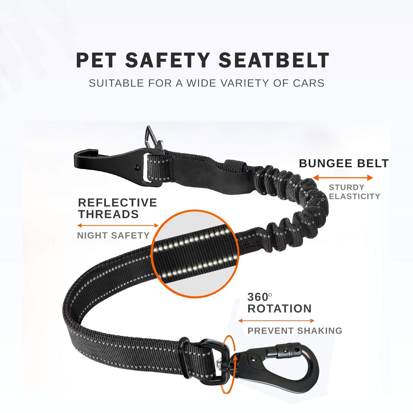 Dog Seatbelts for Cars, Adjustable with Anti Shock Bungee Buffer,  Heavy Duty Carabiner Clip, Dog Seatbelt Isofix
