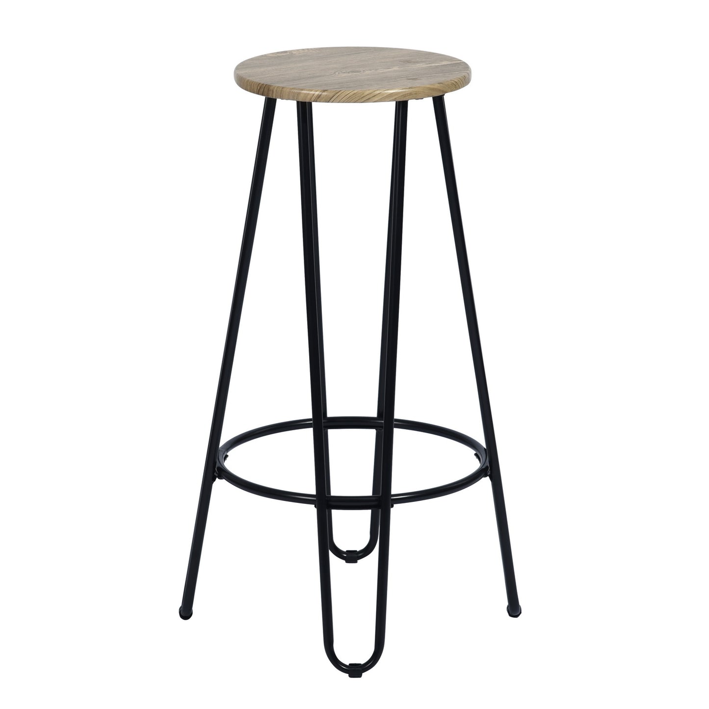 EKODE™ Set of 2pcs Industrial Style Barstools with Metal Frame for Living Room Kitchen, Round white wood seat Bar Chairs with Footrest,Light wood