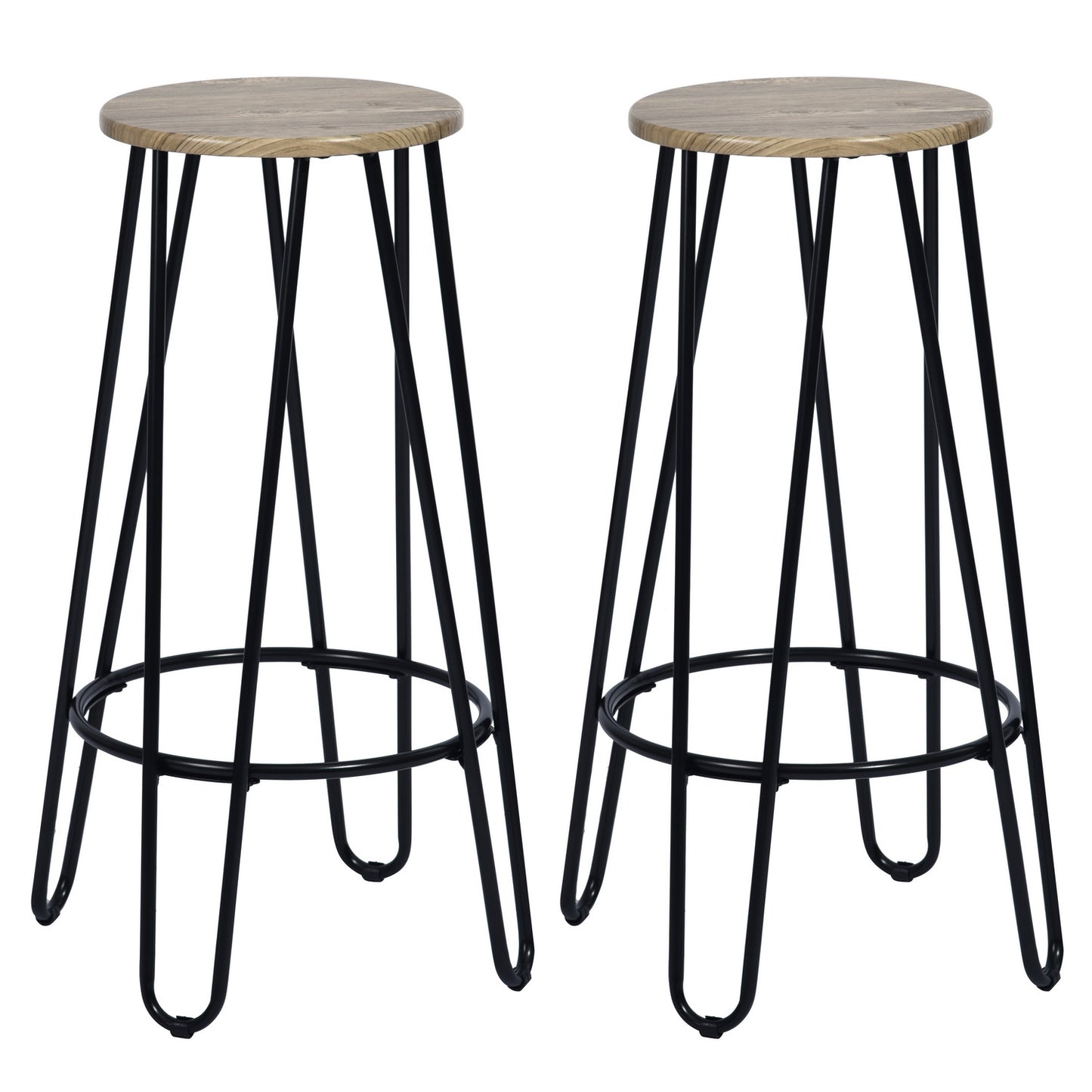 EKODE™ Set of 2pcs Industrial Style Barstools with Metal Frame for Living Room Kitchen, Round white wood seat Bar Chairs with Footrest,Light wood
