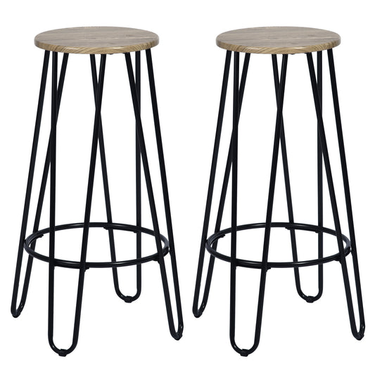 EKODE™ Set of 2pcs Industrial Style Barstools with Metal Frame for Living Room Kitchen, Round white wood seat Bar Chairs with Footrest,Light wood