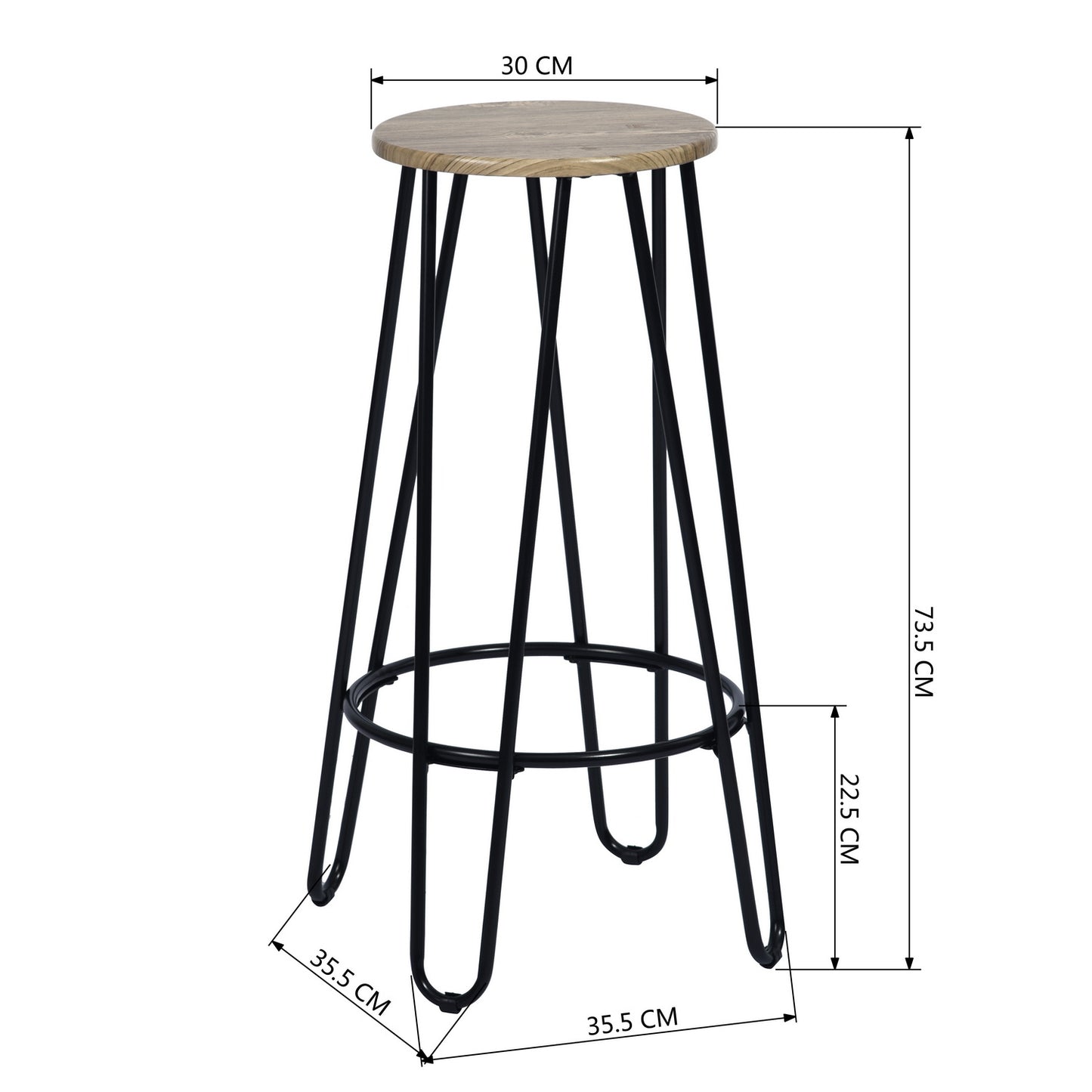 EKODE™ Set of 2pcs Industrial Style Barstools with Metal Frame for Living Room Kitchen, Round white wood seat Bar Chairs with Footrest,Light wood
