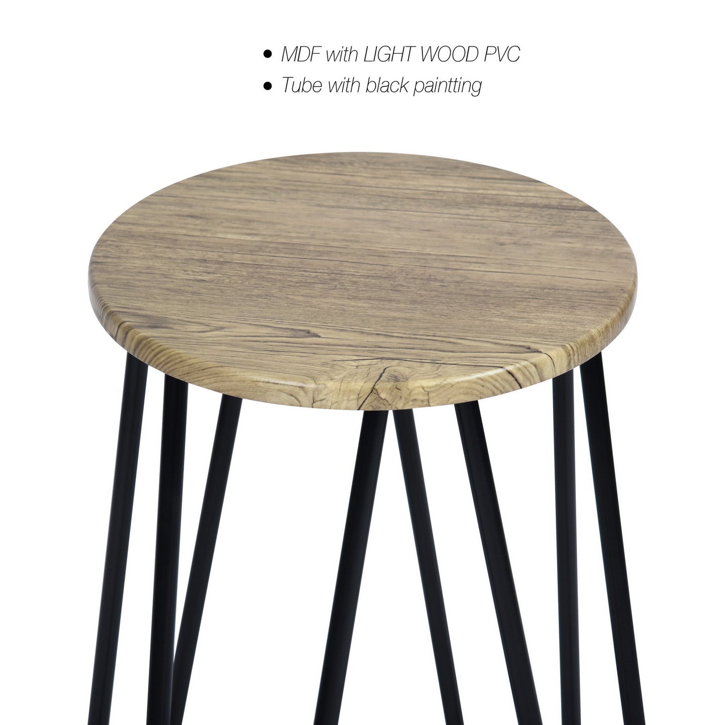 EKODE™ Set of 2pcs Industrial Style Barstools with Metal Frame for Living Room Kitchen, Round white wood seat Bar Chairs with Footrest,Light wood