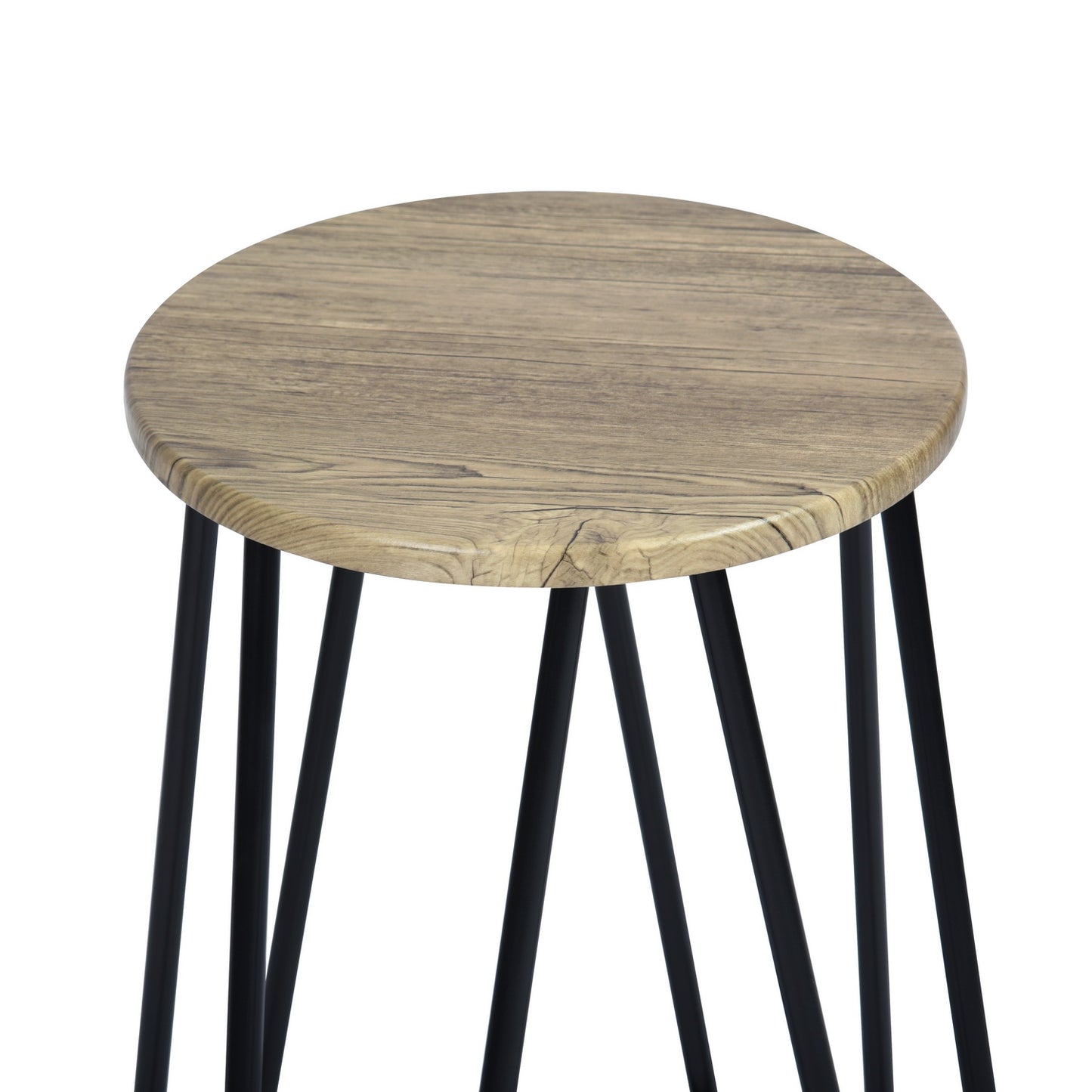 EKODE™ Set of 2pcs Industrial Style Barstools with Metal Frame for Living Room Kitchen, Round white wood seat Bar Chairs with Footrest,Light wood