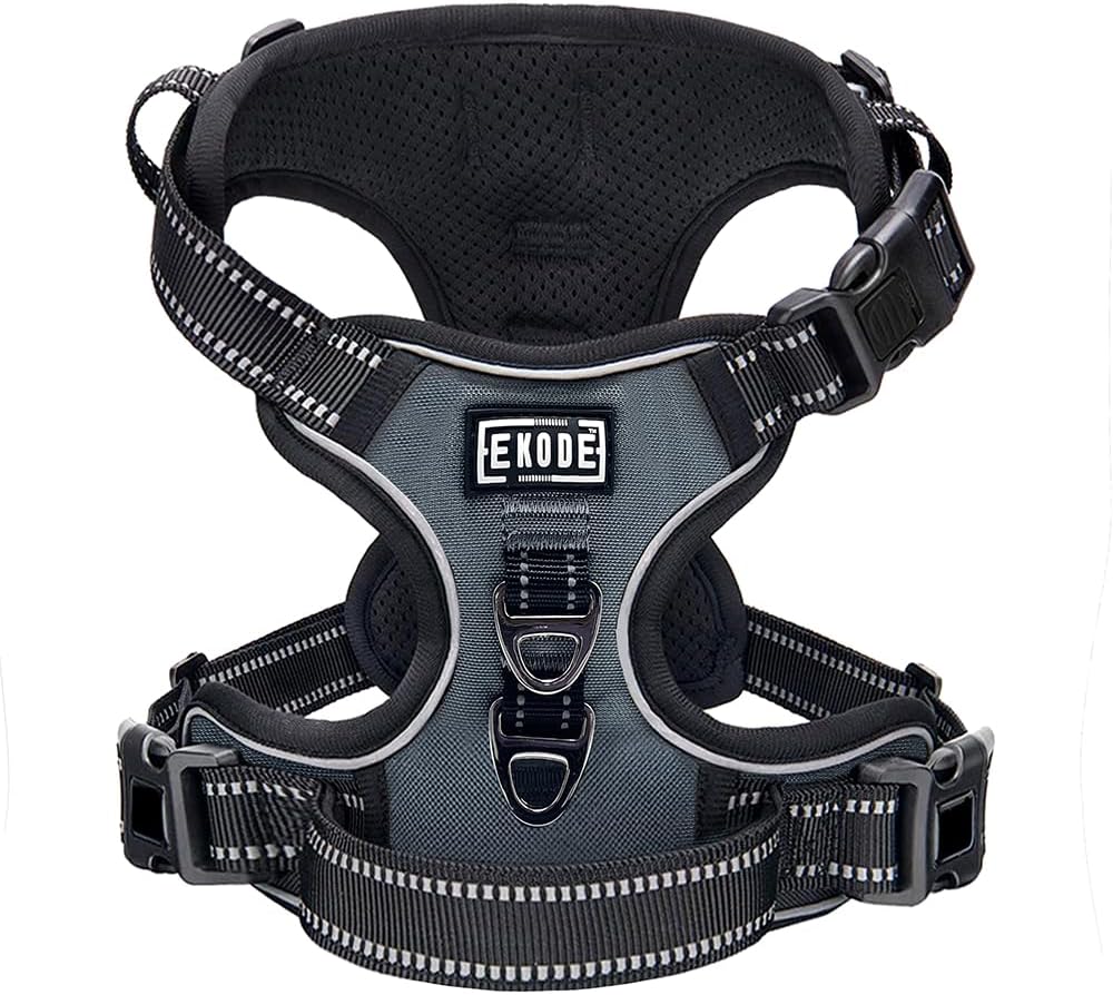 EKODE Dog Harness - No Pull Harness for Dogs with Breathable Inner Padding - Harness Dogs UK with 2 Anti Rust Leash Hooks - Anti Pull Dog Harness with Night Reflection Linings