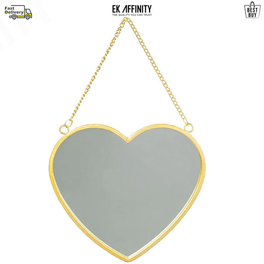 Beautifull Gold Heart Mirror Metal Frame hanging chain Best Gift 26x2x25 CM