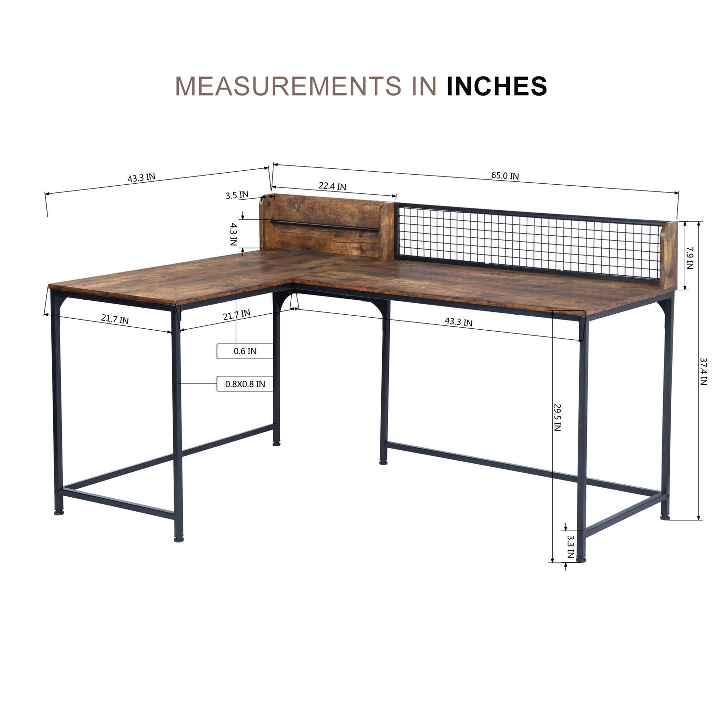 EKODE™ Computer Desk Vintage Style L Shaped Desk Large Desk with Storage Corner