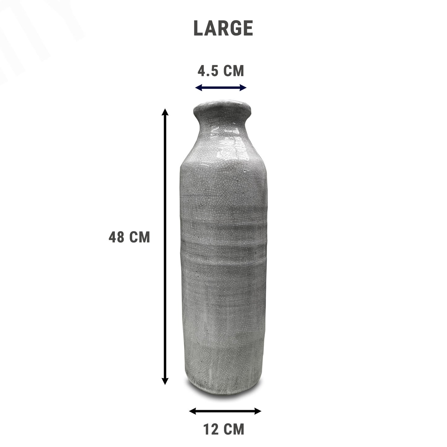 EKODE™ Ceramic Vase Tall White Varnished Crackled Floor Standing Ornament