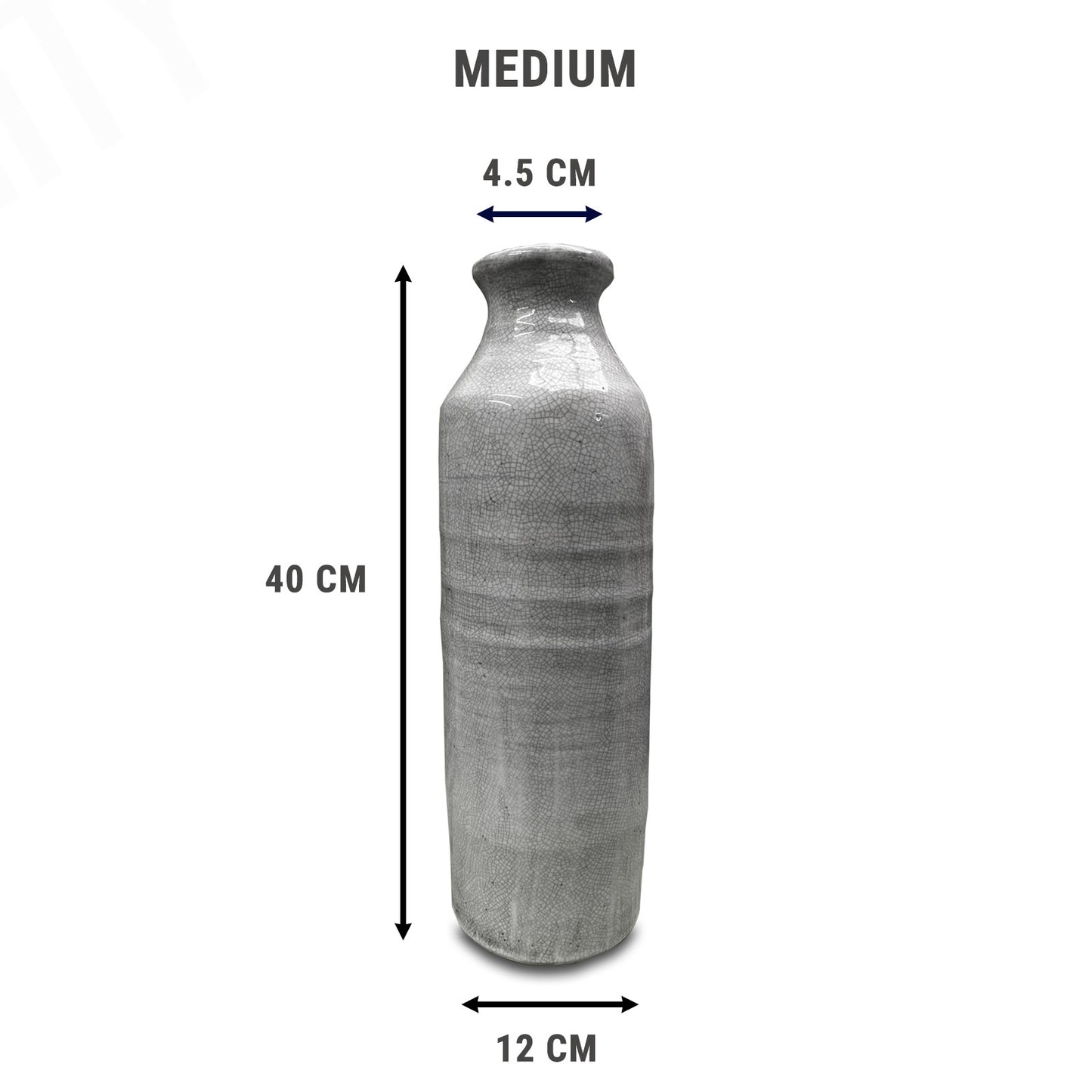 EKODE™ Ceramic Vase Tall White Varnished Crackled Floor Standing Ornament