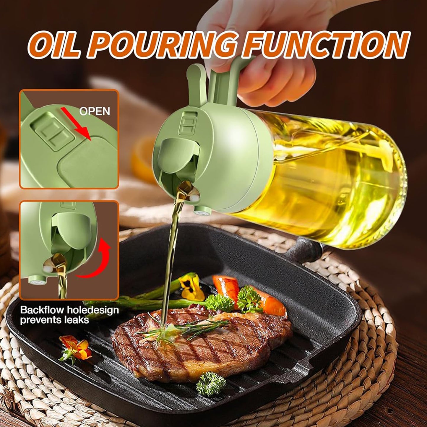 2 In 1 Glass Oil Sprayer & Dispenser, Oil Sprayer for Cooking, 2 In 1 Olive Oil Dispenser Bottle for Kitchen, Multifunctional Oiler Kitchen, Food Grade Glass Oil Mister, Oil Dispenser Sprayer