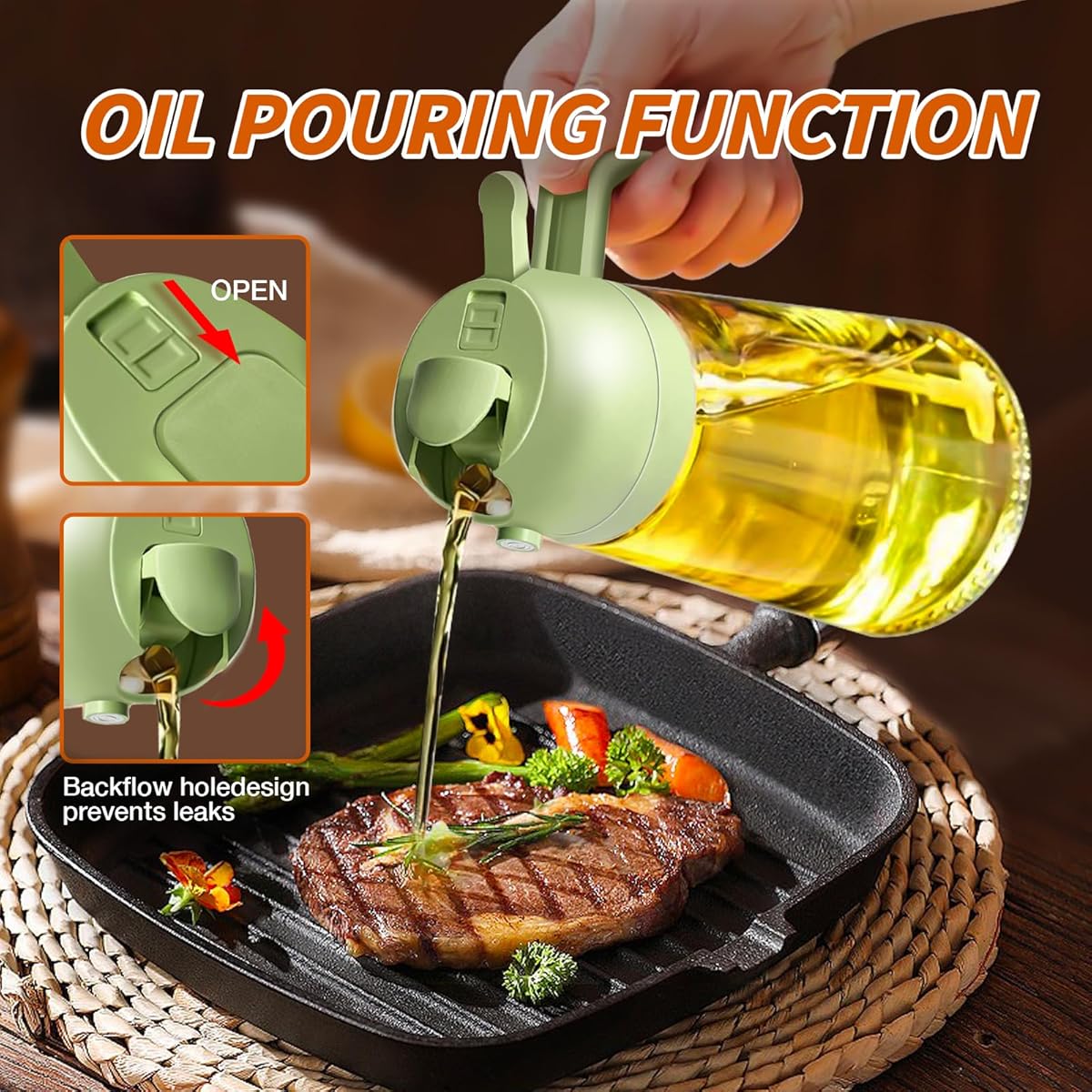 2 In 1 Glass Oil Sprayer & Dispenser, Oil Sprayer for Cooking, 2 In 1 Olive Oil Dispenser Bottle for Kitchen, Multifunctional Oiler Kitchen, Food Grade Glass Oil Mister, Oil Dispenser Sprayer