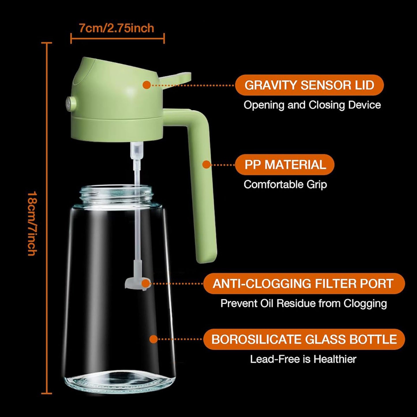 2 In 1 Glass Oil Sprayer & Dispenser, Oil Sprayer for Cooking, 2 In 1 Olive Oil Dispenser Bottle for Kitchen, Multifunctional Oiler Kitchen, Food Grade Glass Oil Mister, Oil Dispenser Sprayer