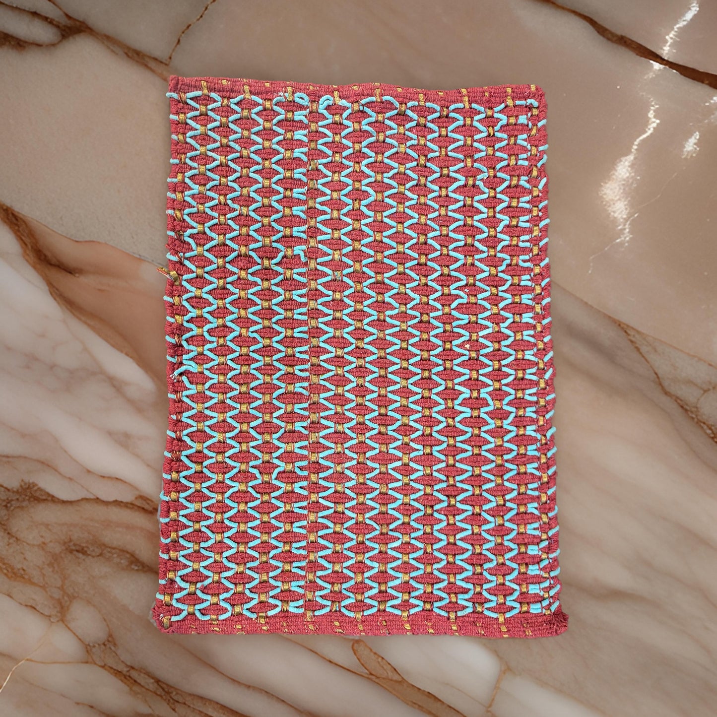 Handmade Red and Blue Geometric Woven Doormat | Handwoven Door Mat Rug | Eco-Friendly Premium Door Mat Rugs | Gift for him | Gift for her