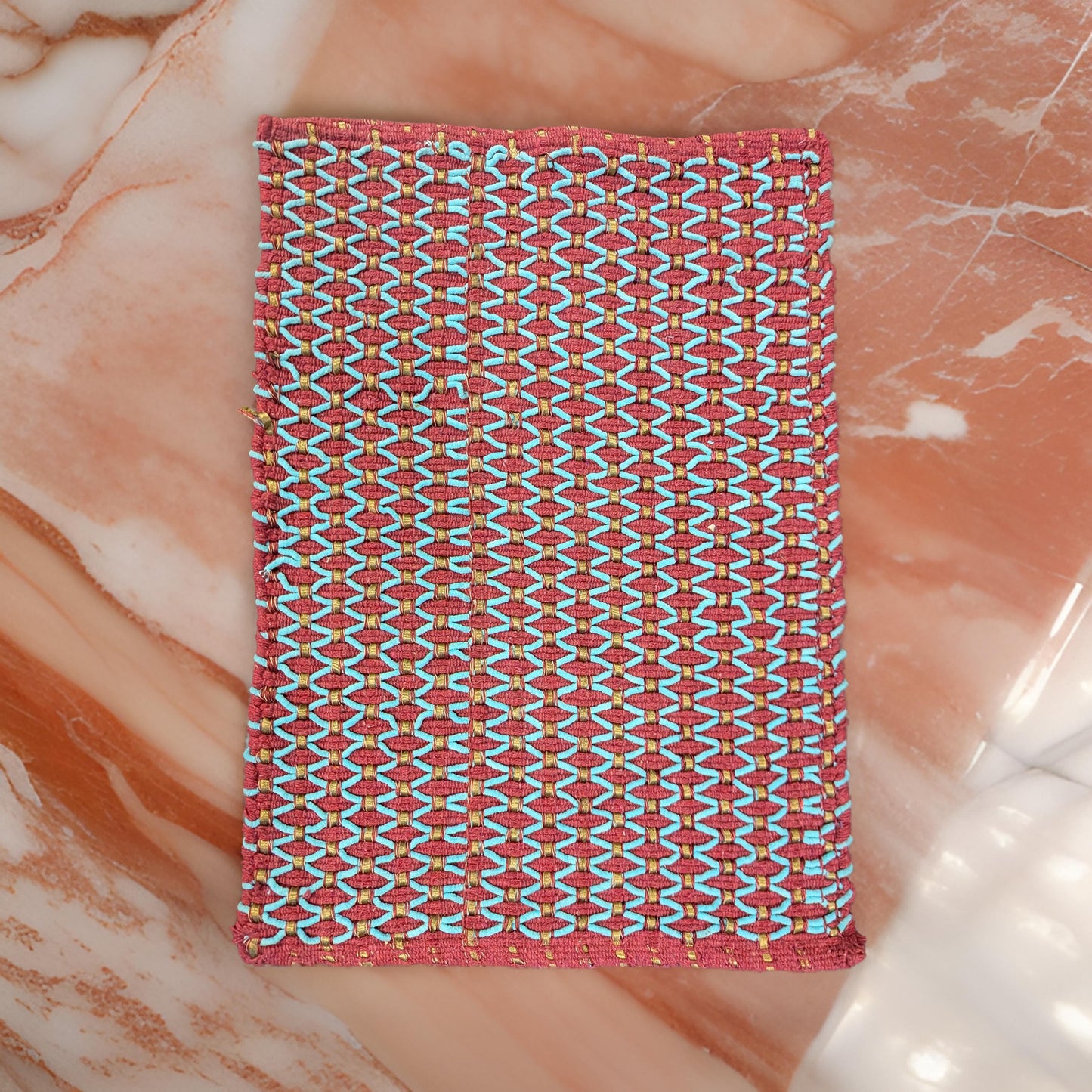 Handmade Red and Blue Geometric Woven Doormat | Handwoven Door Mat Rug | Eco-Friendly Premium Door Mat Rugs | Gift for him | Gift for her