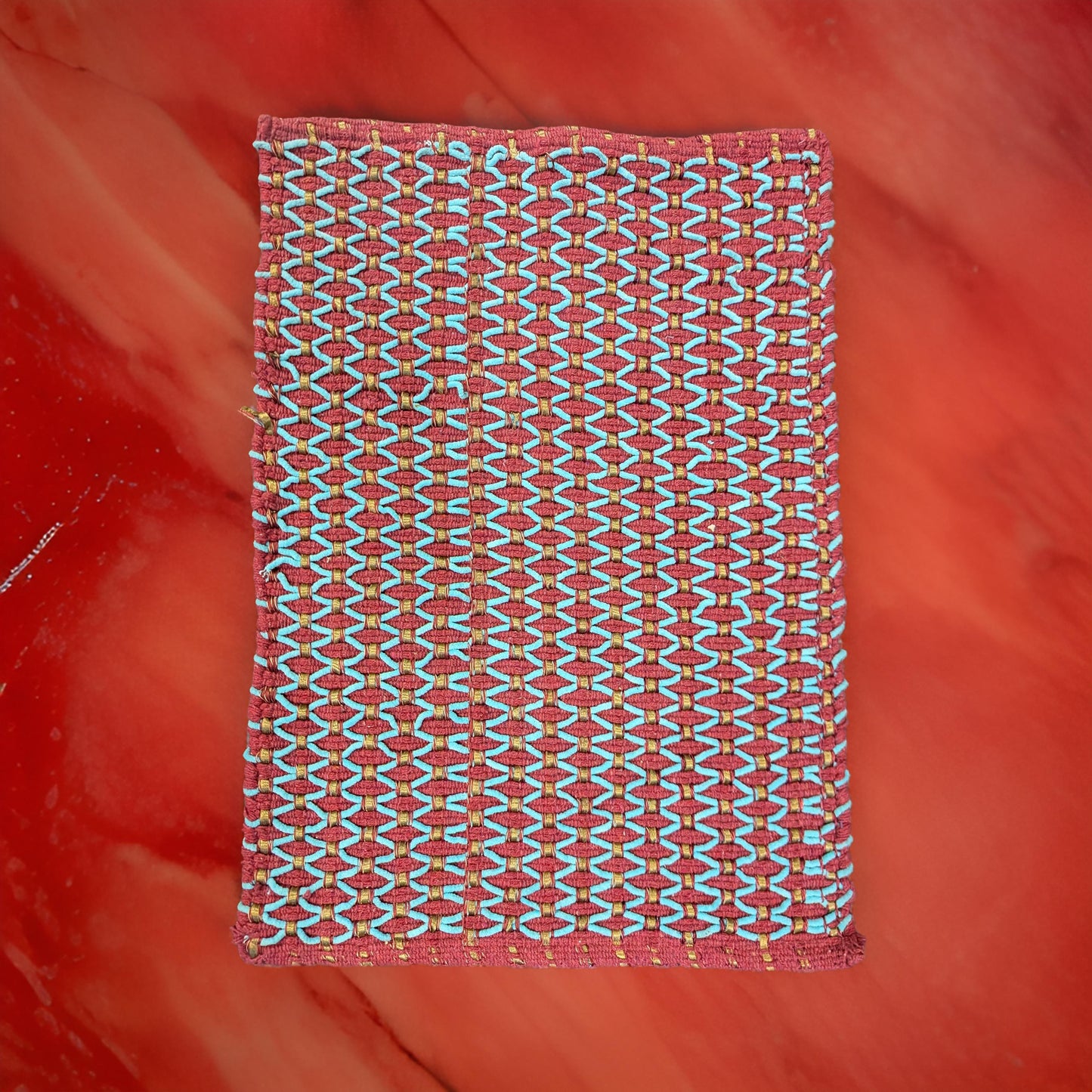 Handmade Red and Blue Geometric Woven Doormat | Handwoven Door Mat Rug | Eco-Friendly Premium Door Mat Rugs | Gift for him | Gift for her