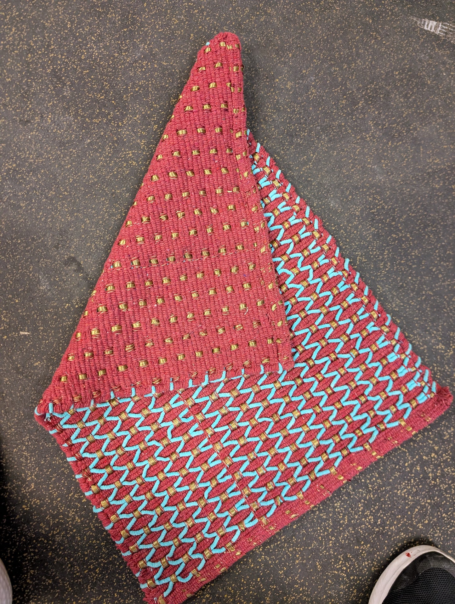 Handmade Red and Blue Geometric Woven Doormat | Handwoven Door Mat Rug | Eco-Friendly Premium Door Mat Rugs | Gift for him | Gift for her