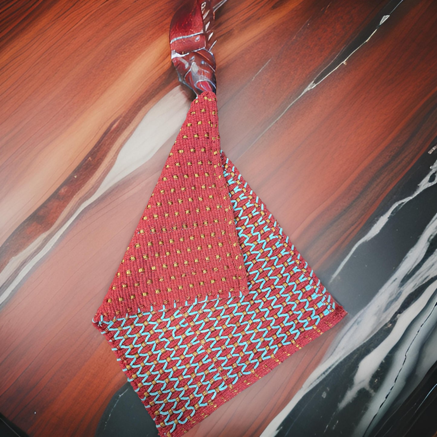 Handmade Red and Blue Geometric Woven Doormat | Handwoven Door Mat Rug | Eco-Friendly Premium Door Mat Rugs | Gift for him | Gift for her