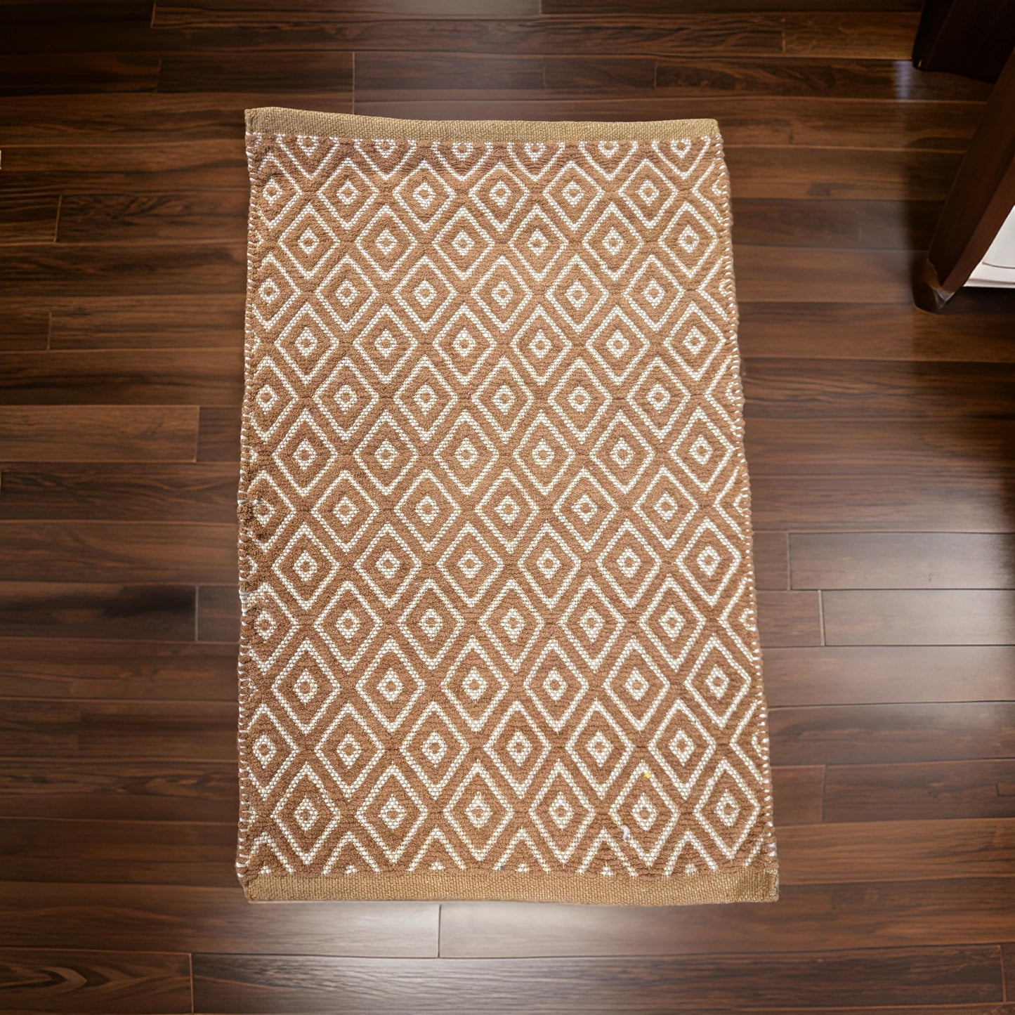 Handmade Tan and White Diamond Pattern Doormat | Handwoven Door Mat Rug | Eco-Friendly Premium Door Mat Rugs | Gift for him | Gift for her