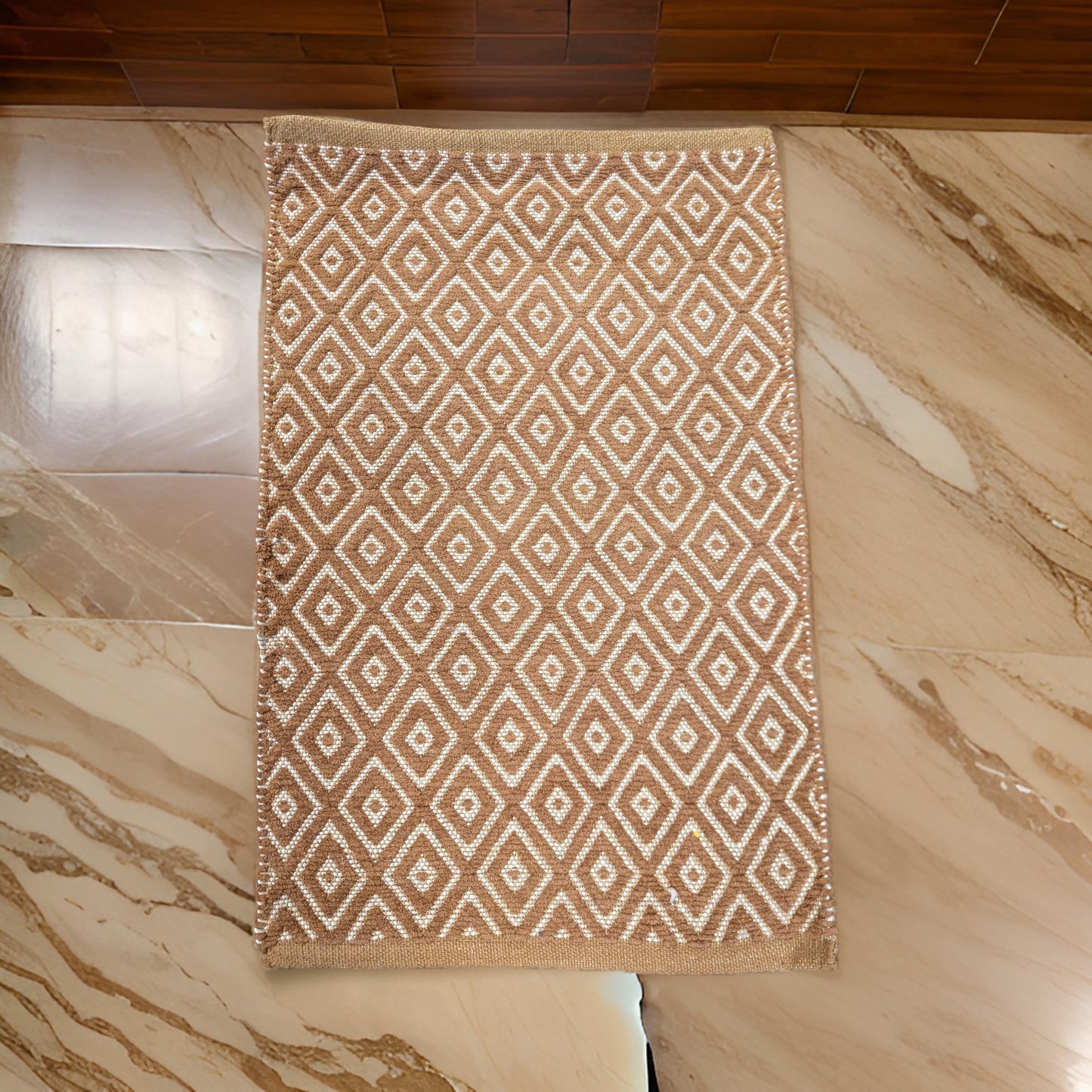 Handmade Tan and White Diamond Pattern Doormat | Handwoven Door Mat Rug | Eco-Friendly Premium Door Mat Rugs | Gift for him | Gift for her