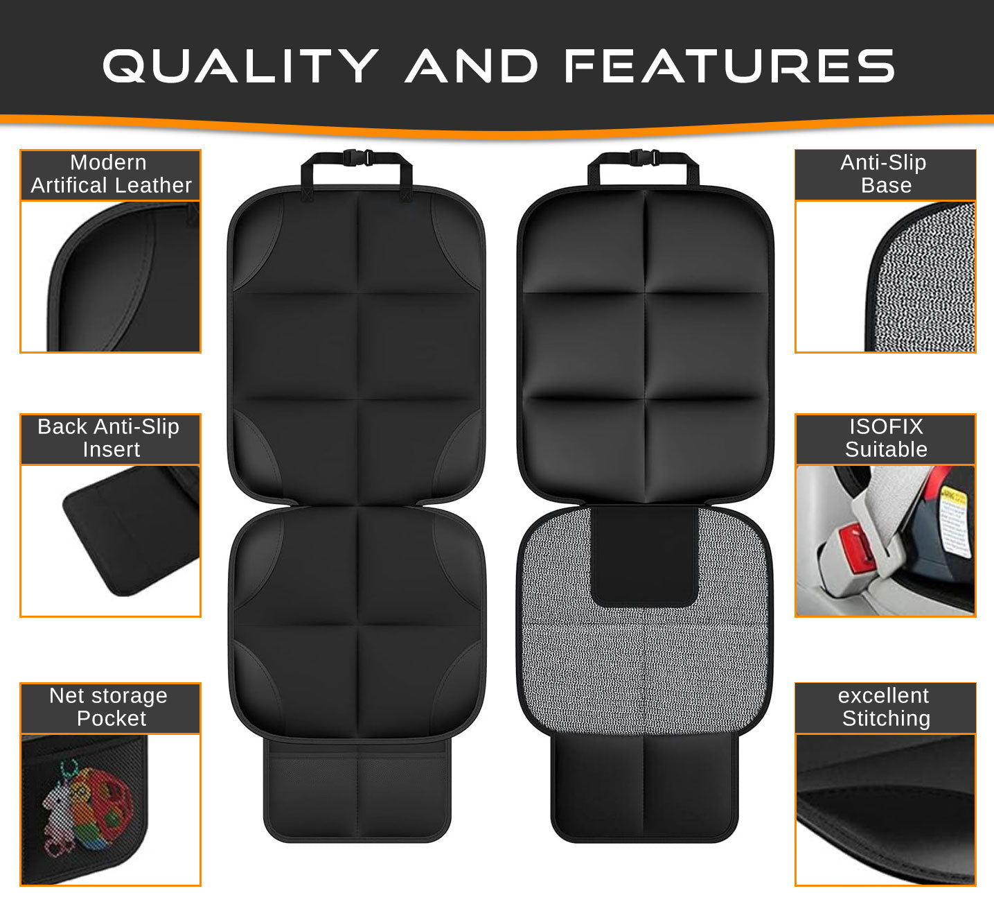 EKODE™ Car Seat Protector for kids, Child with Water-Resistance Fabric & Thickest Padded Cover & Featuring Best Size Coverage & Organiser Pockets - Fits Isofix
