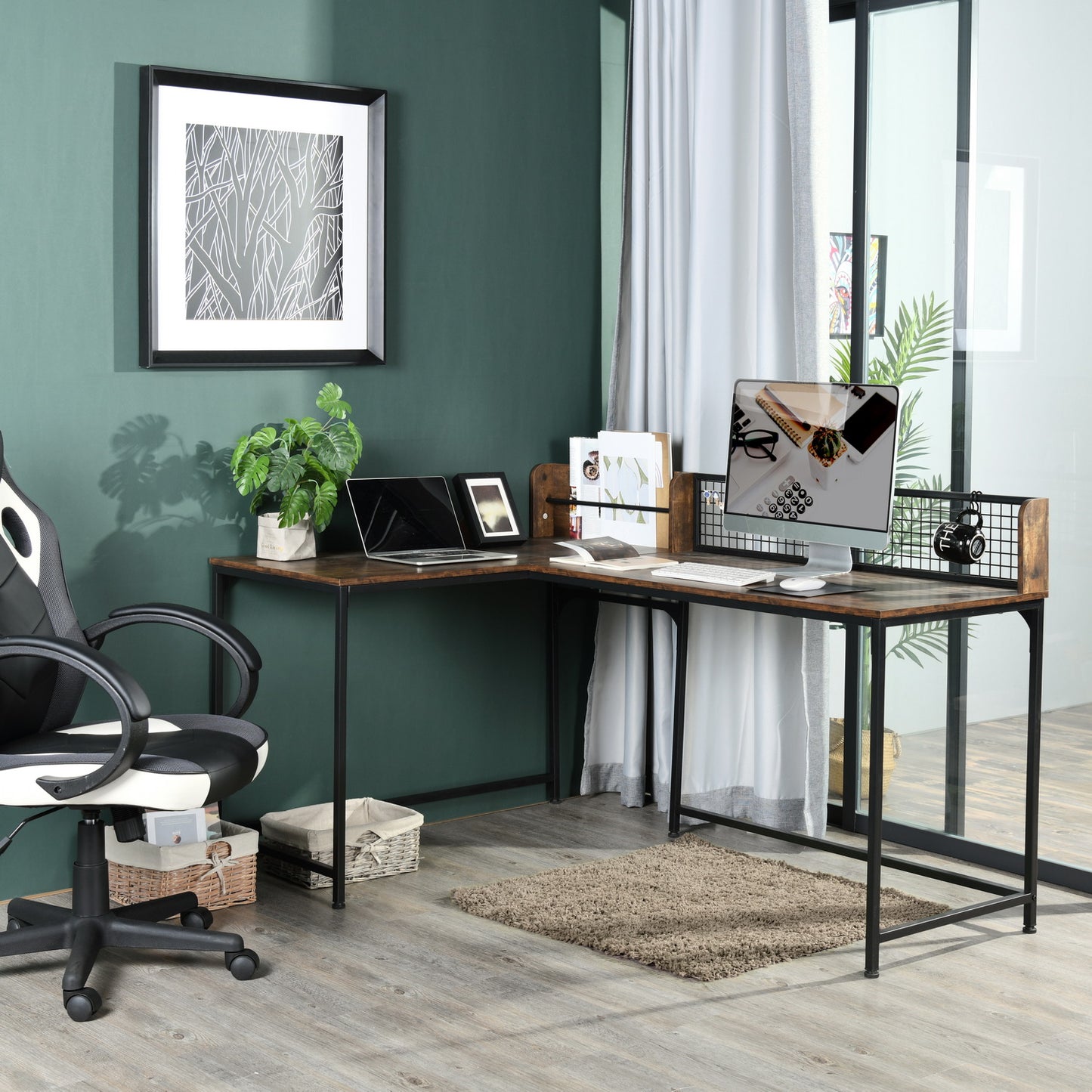 EKODE™ Computer Desk Vintage Style L Shaped Desk Large Desk with Storage Corner