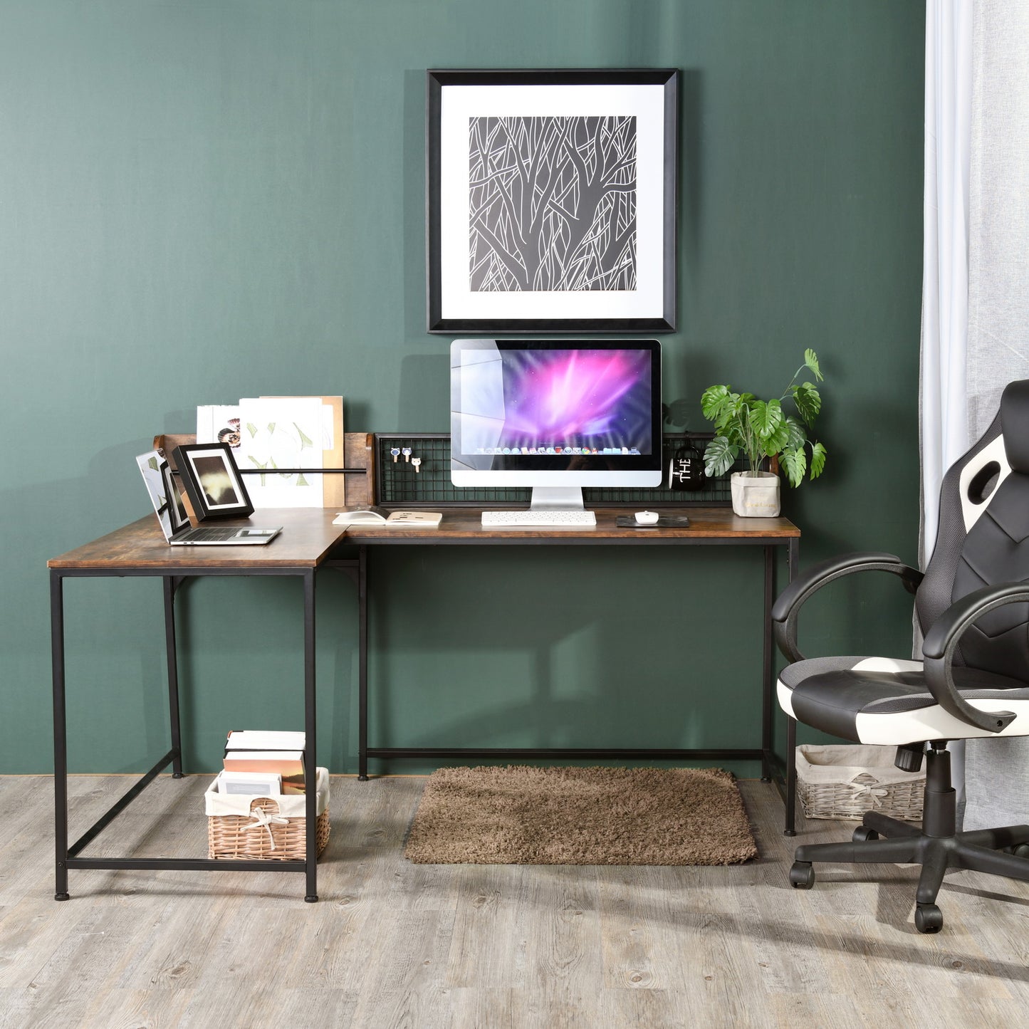 EKODE™ Computer Desk Vintage Style L Shaped Desk Large Desk with Storage Corner