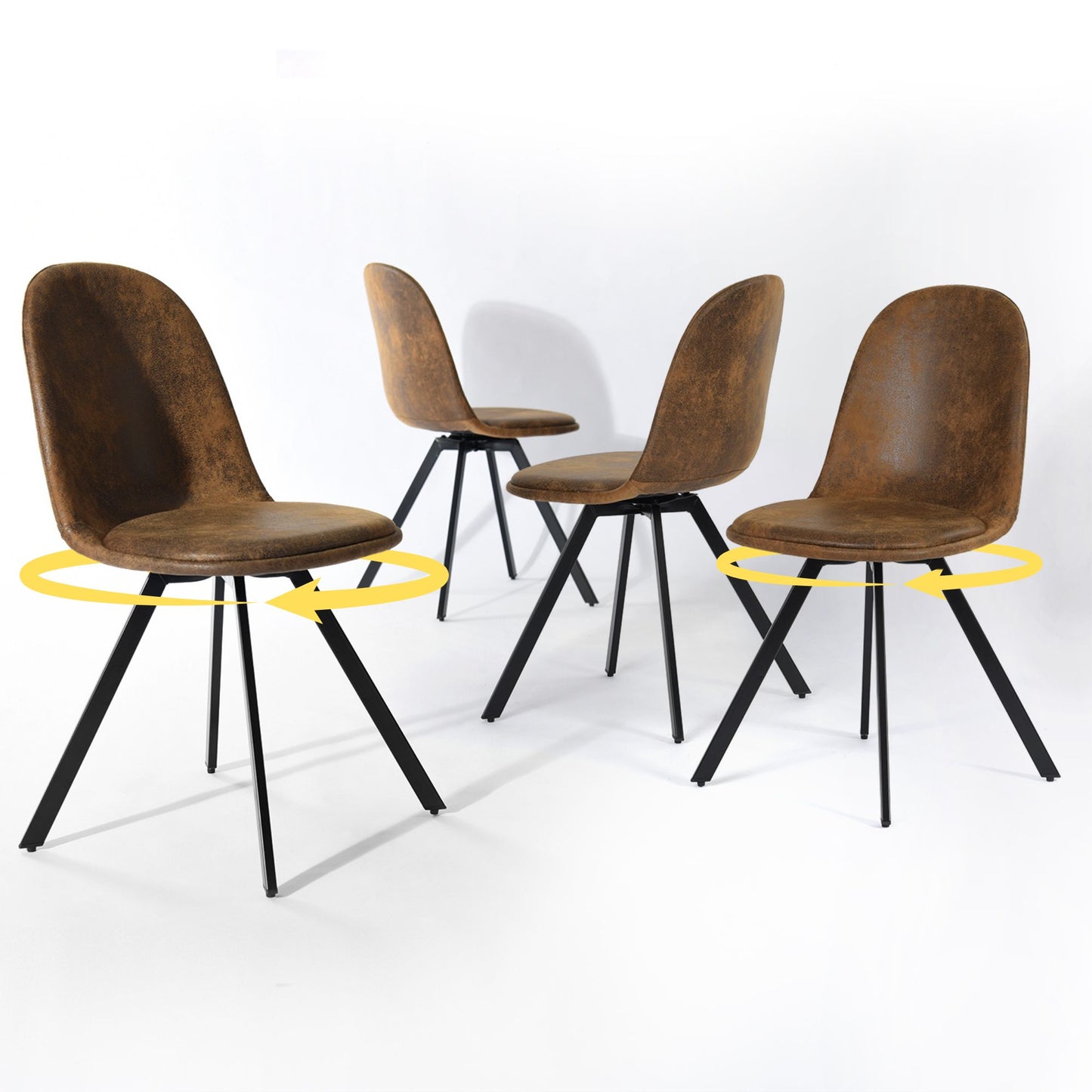 EKODE™ Swivel Dining Chairs, 46cm Retro Kitchen chair with backrest for Dining Room, Living room, Industrial Style Rustic Faux Suede Brown and Black chair