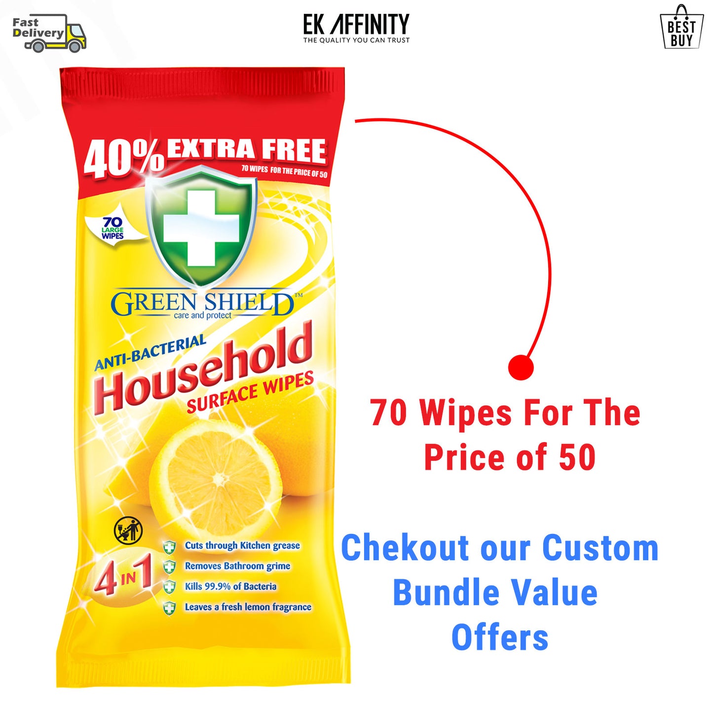 GreenShield Household Surface Cleaning Wipes Value Bundle Packs