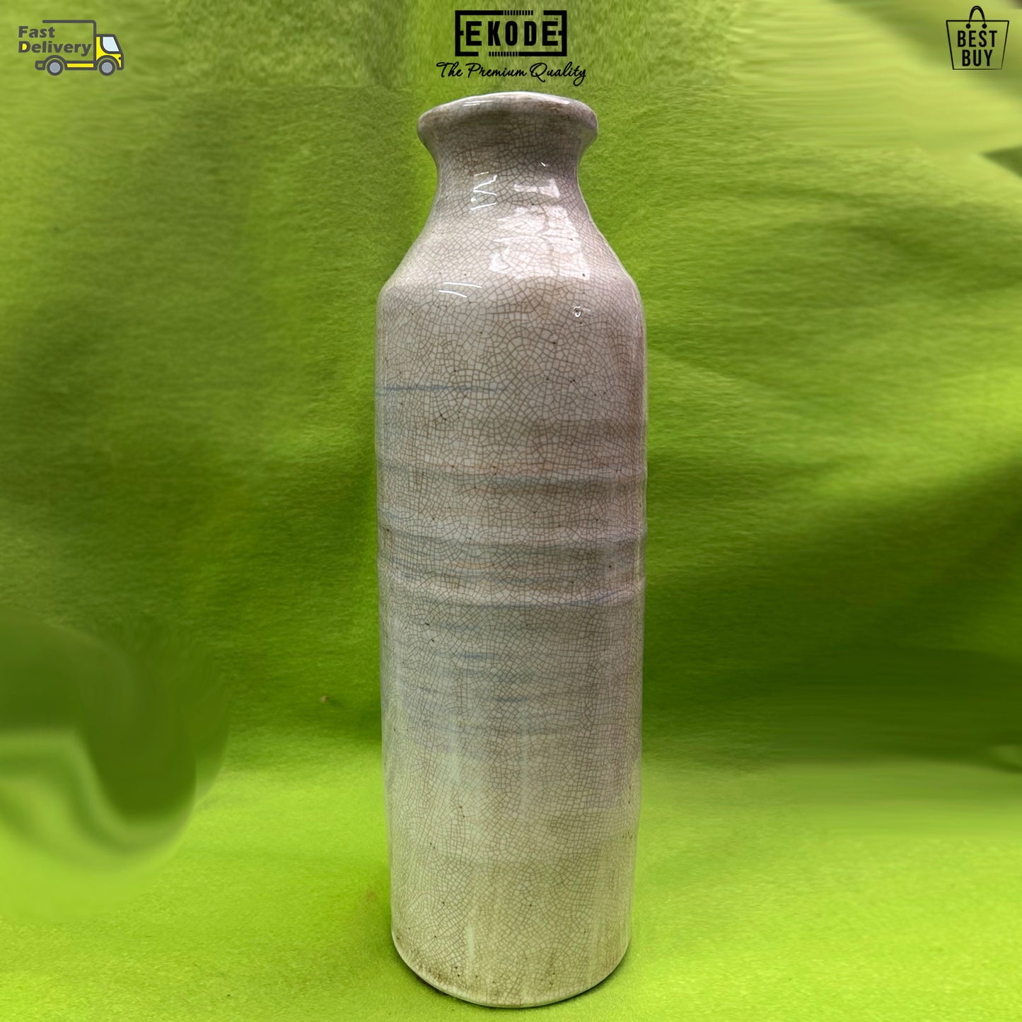 EKODE™ Ceramic Vase Tall White Varnished Crackled Floor Standing Ornament