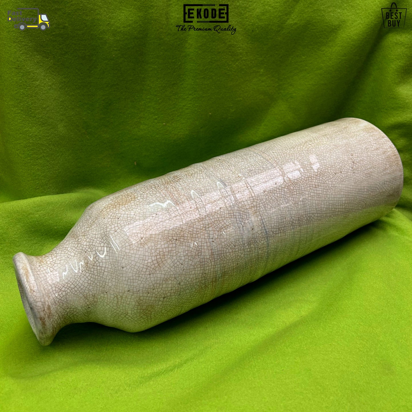 EKODE™ Ceramic Vase Tall White Varnished Crackled Floor Standing Ornament