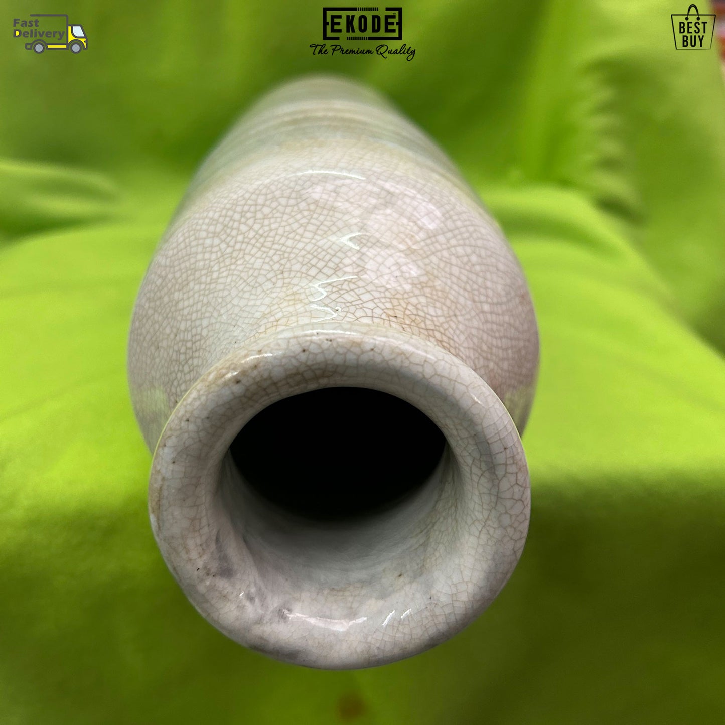 EKODE™ Ceramic Vase Tall White Varnished Crackled Floor Standing Ornament