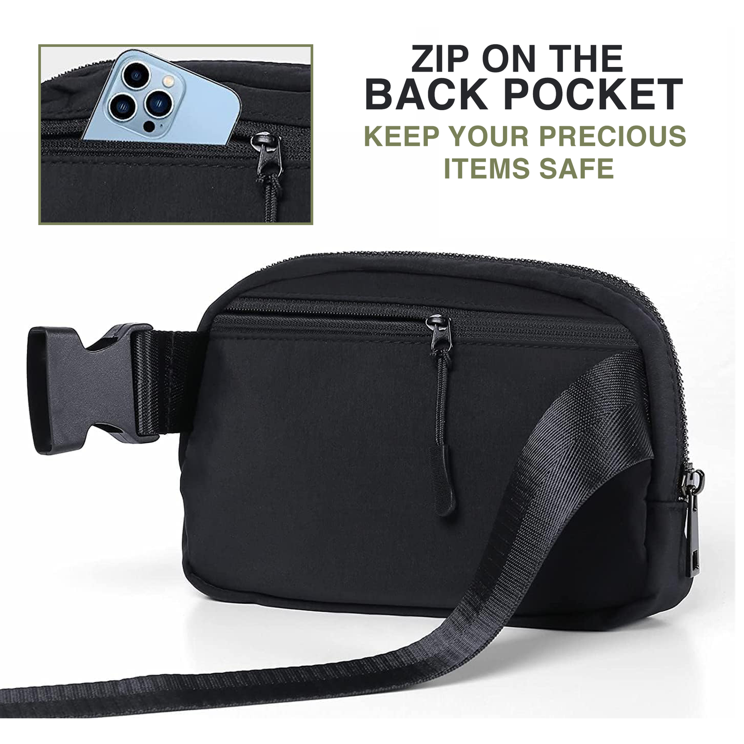 EKODE™ Crossbody Waist Bag Small Adjustabe Stlrap for Running Outdoors Workout Travel Hiking Cycling Water Resistance Fanny Pack for Women and Men Black