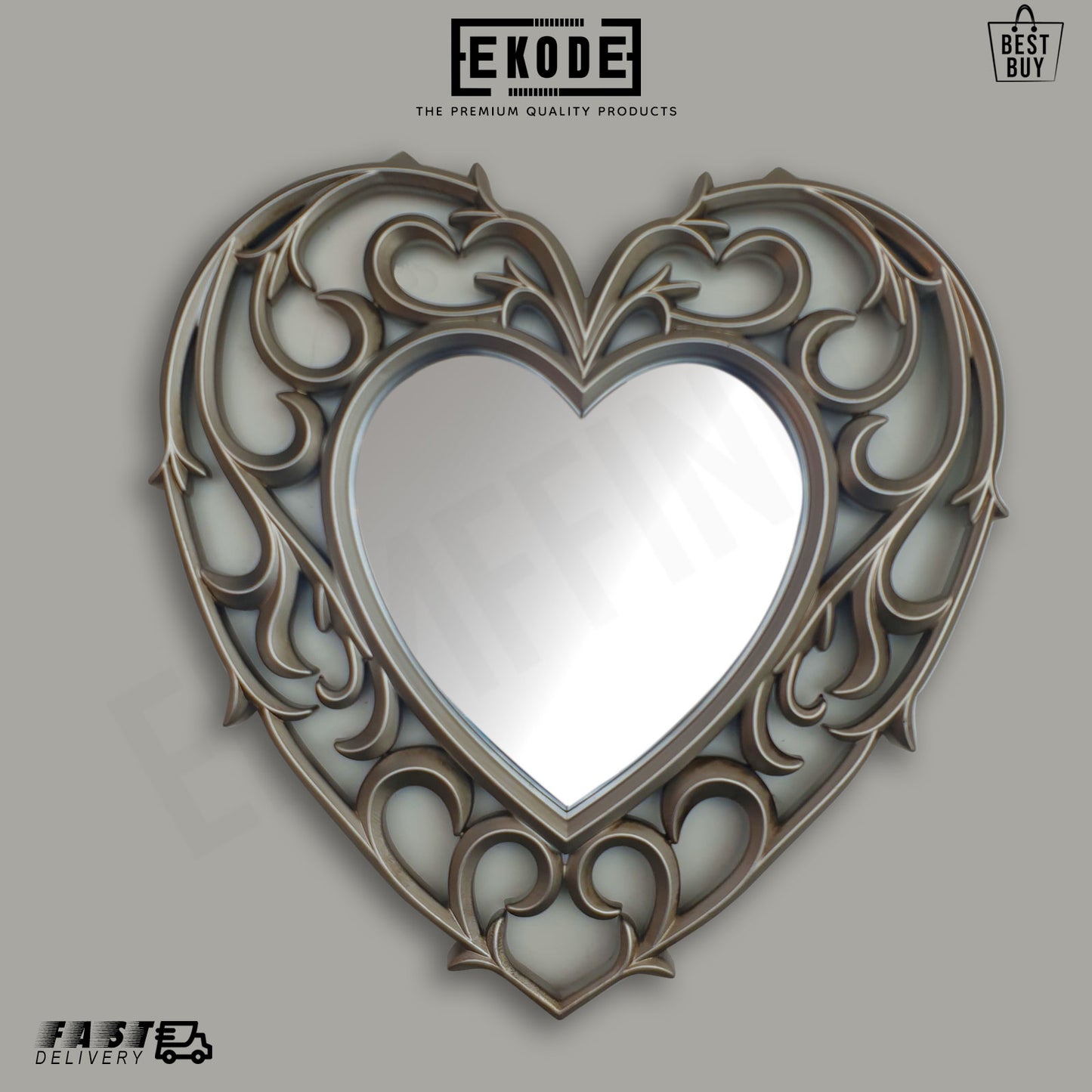 EKODE™ Set of 3 Heart Champagne Gold Bronze Antique Style Ornate Wall Mirror